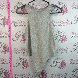 Open Edit- Gray Sleeveless Bodysuit Tank Top shirt one piece grey Heathered